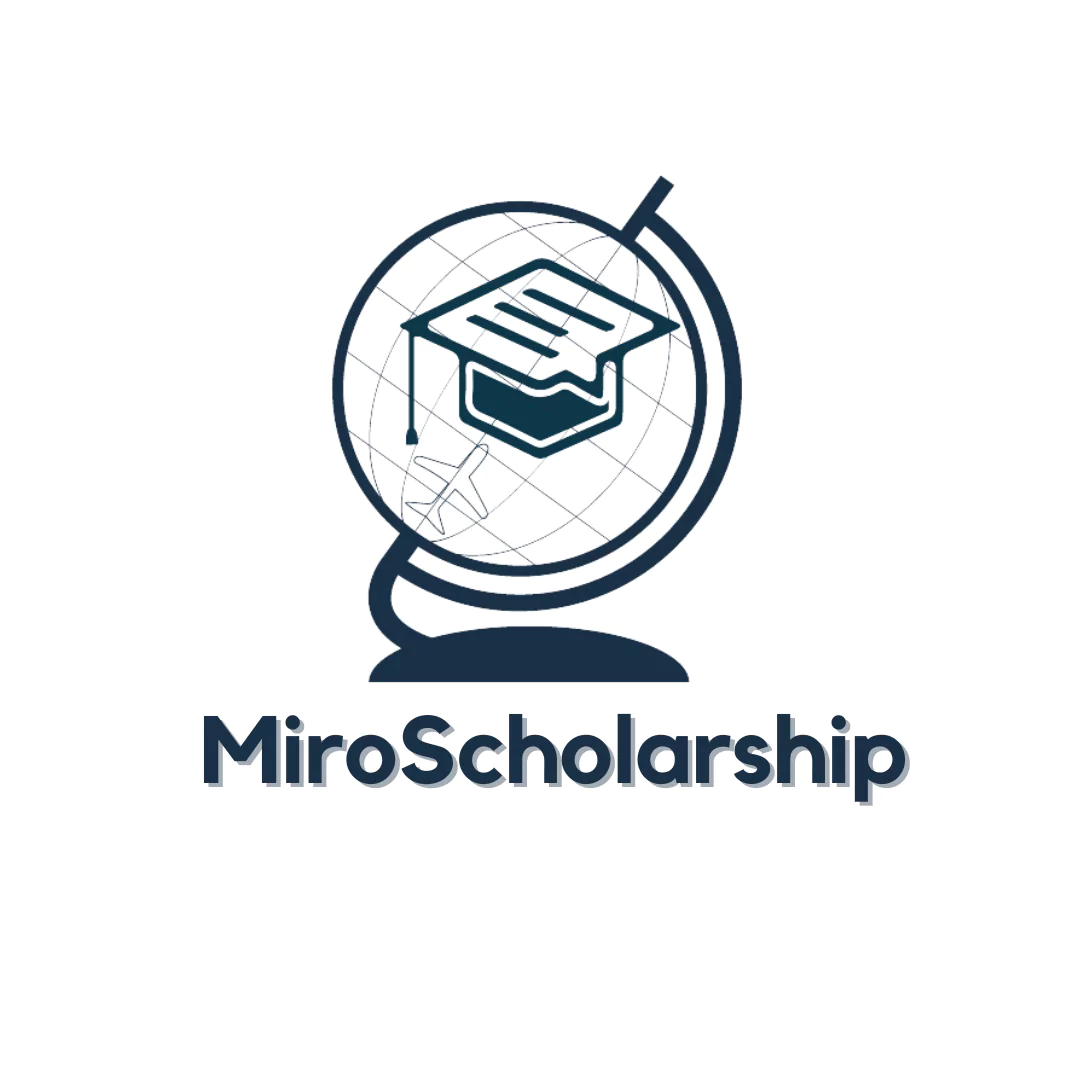 Miro Scholarship logo featuring a globe with a graduation cap and an airplane, symbolizing global education opportunities and academic success.