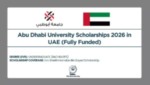 Abu Dhabi University Scholarships 2026 in the UAE offering fully funded undergraduate scholarships through H.H. Sheikh Hamdan Bin Zayed Scholarship for international students.