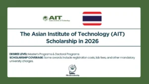 Asian Institute of Technology AIT Scholarships 2026 in Thailand for international master’s and doctoral students, covering tuition, lab fees, and registration costs.
