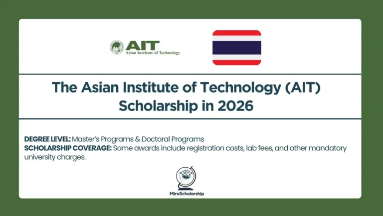 Asian Institute of Technology AIT Scholarships 2026 in Thailand for international master’s and doctoral students, covering tuition, lab fees, and registration costs.